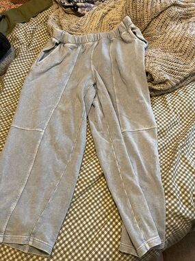 Aerie Cozy Elastic-Waist Barrel Leg Blue Lounge Pants
